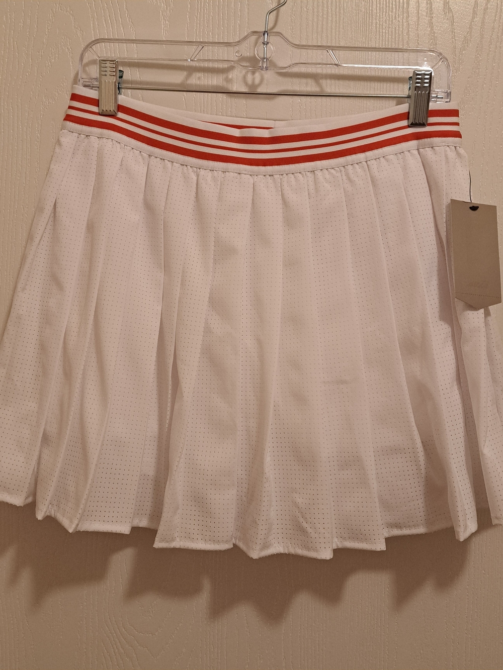 Avia White Tennis Pleated Skort with Red Striped Waistband Size Med 8-10 NWT